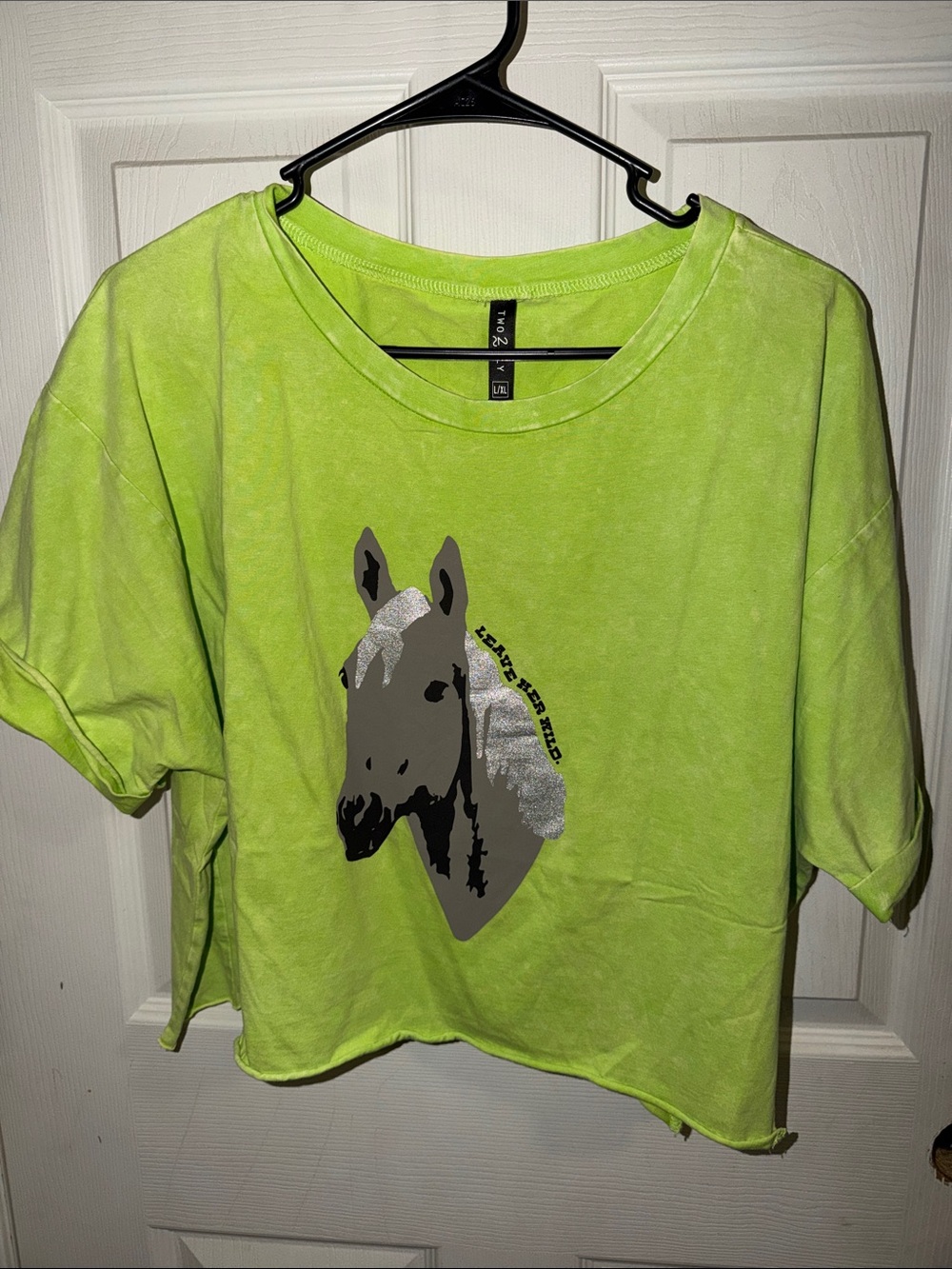 Neon Lime Horse Graphic Crop Top - Unbranded